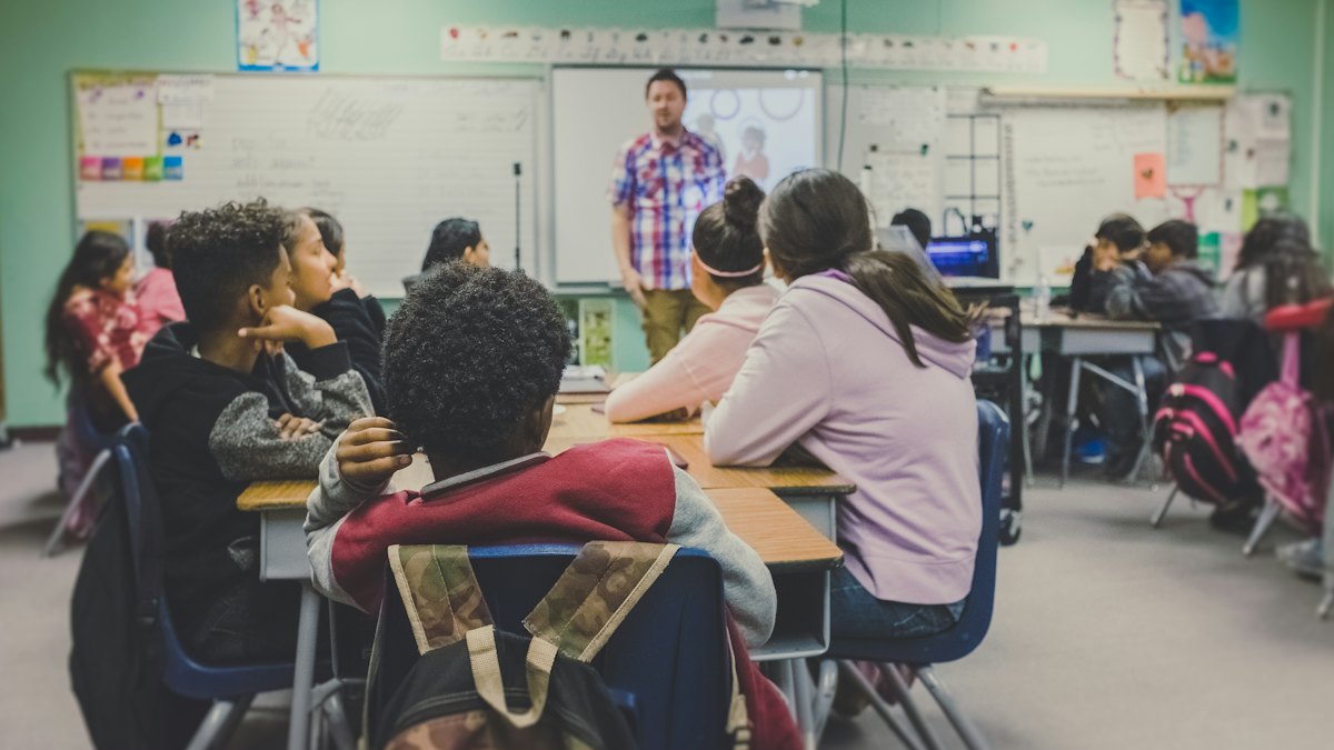 Classroom desks, topical education image
